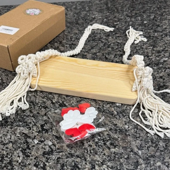 Boho Wood Shelf with Cream Macrame Tassels NEW in box - Picture 4 of 10